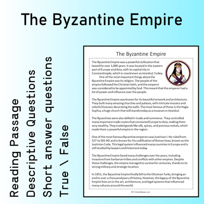 The Byzantine Empire | Reading Comprehension Passage Printable Worksheet