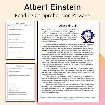 Albert Einstein | Reading Comprehension Passage Printable Activity