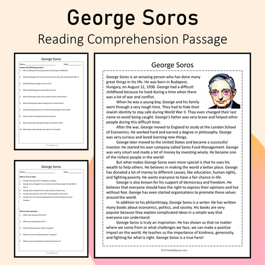 George Soros | Reading Comprehension Passage Printable Activity