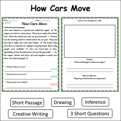 How Cars Move | Short Reading Comprehension Creative Worksheet