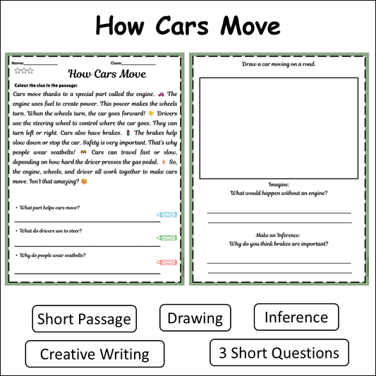 How Cars Move | Short Reading Comprehension Creative Worksheet