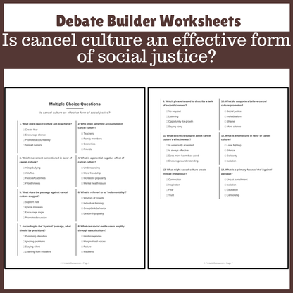 Is cancel culture an effective form of social justice? | Favour and Against Worksheet Printable Activity