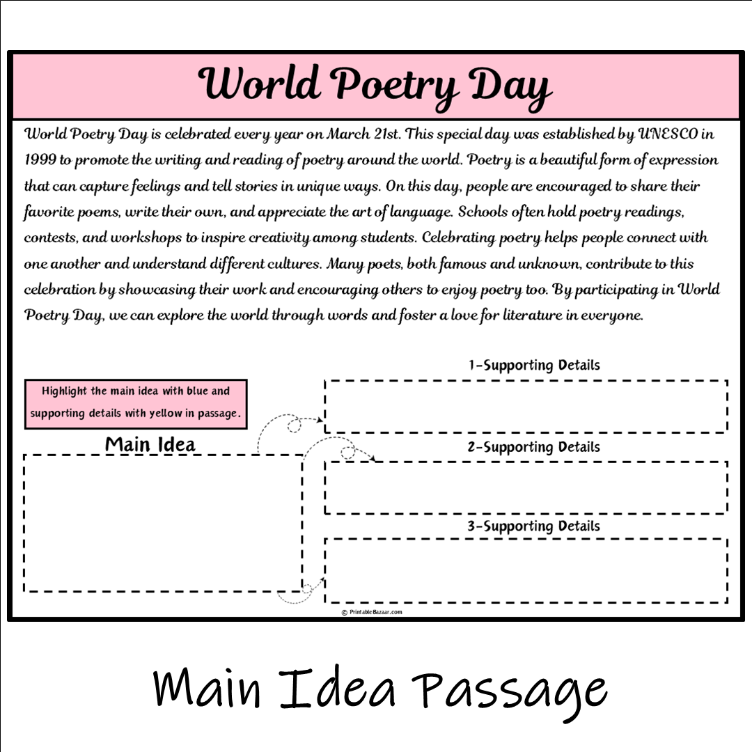 World Poetry Day | Main Idea and Supporting Details Reading Passage and Questions