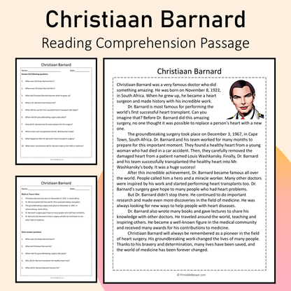 Christiaan Barnard | Reading Comprehension Passage Printable Activity