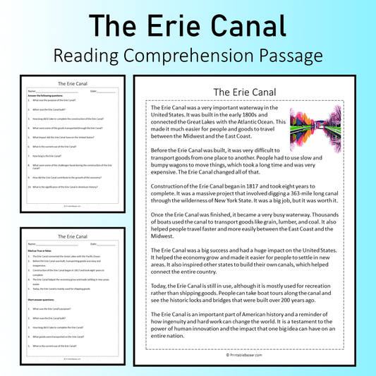 The Erie Canal | Reading Comprehension Passage Printable Worksheet