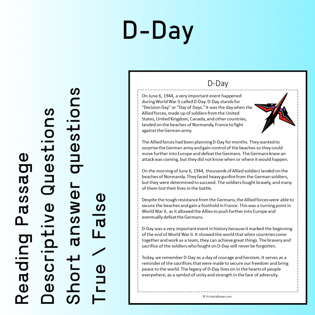 D-Day | Reading Comprehension Passage Printable Worksheet