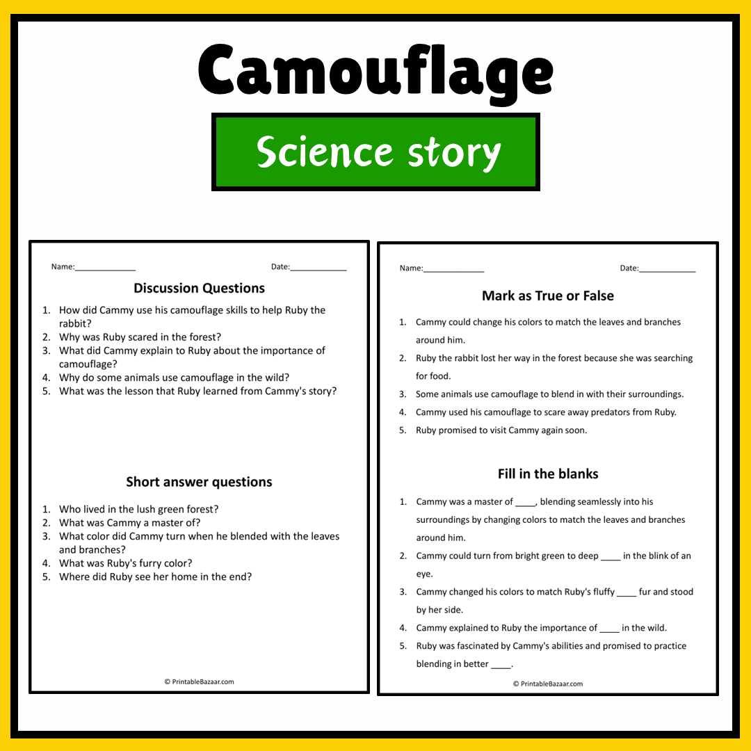 Camouflage | Science Story Reading Comprehension Activity