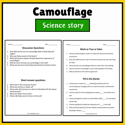Camouflage | Science Story Reading Comprehension Activity