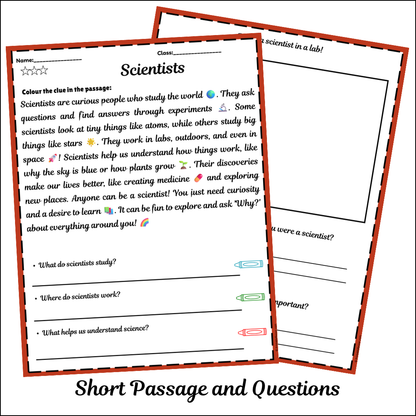 Scientists | Short Reading Comprehension Creative Worksheet