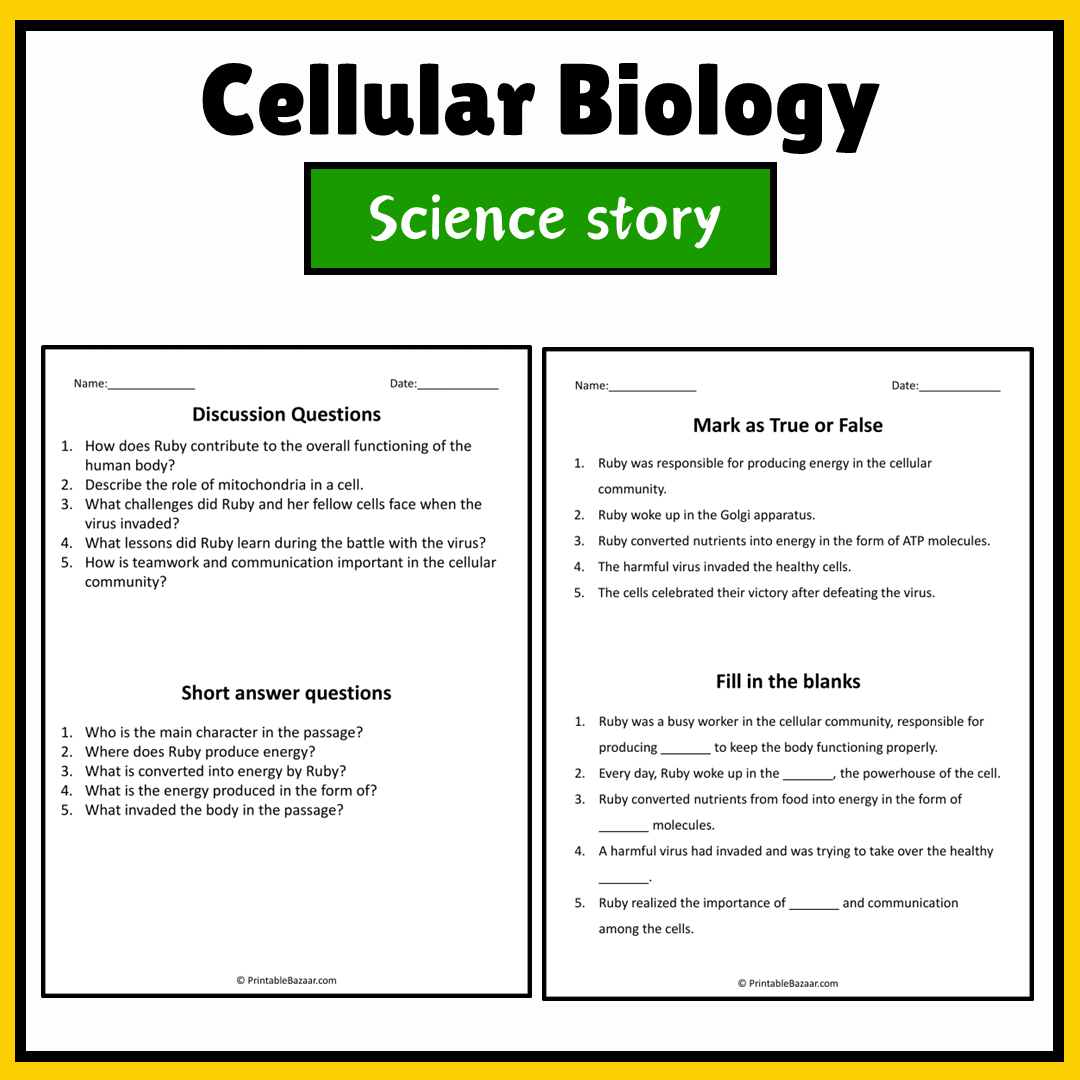 Cellular Biology | Science Story Reading Comprehension Activity