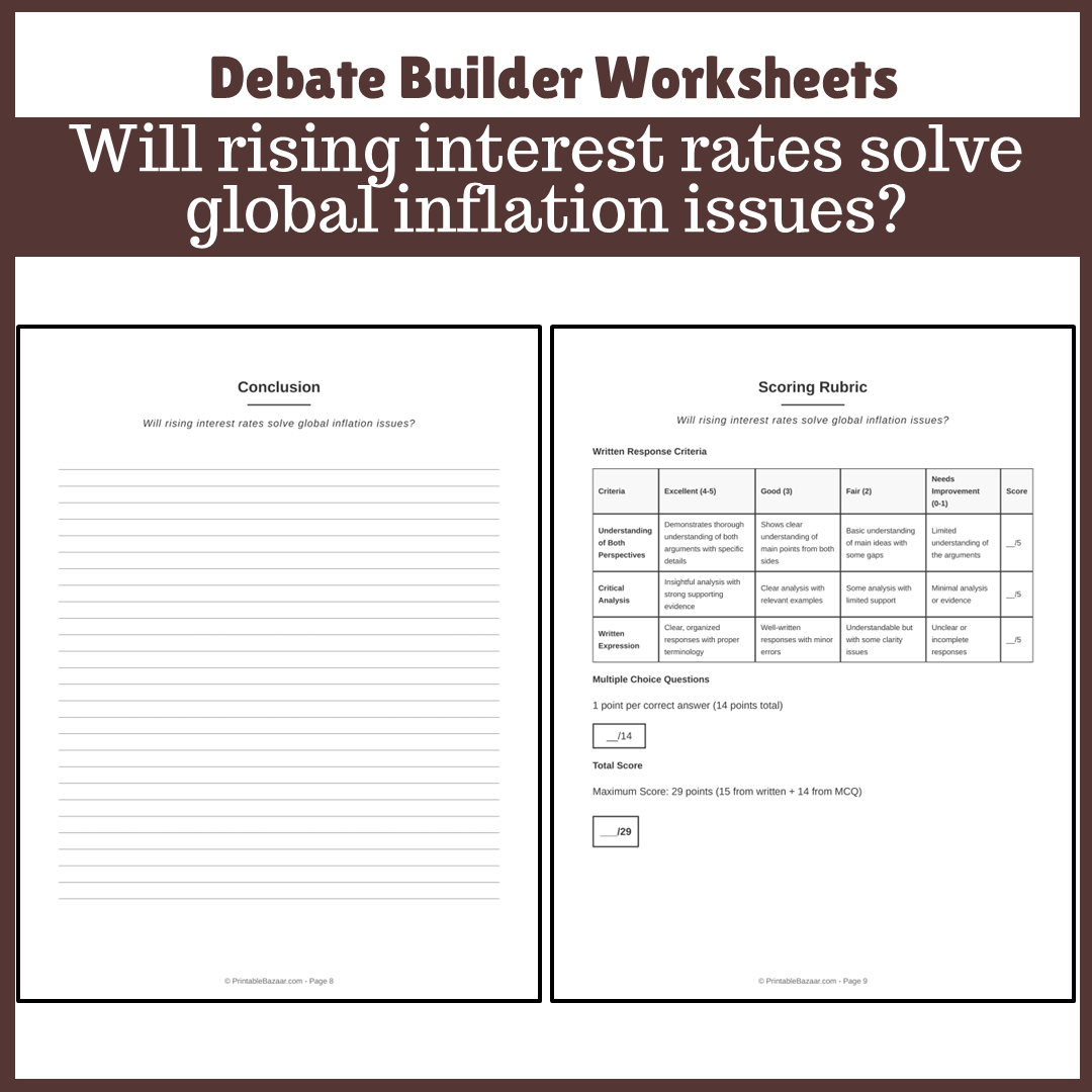 Will rising interest rates solve global inflation issues? | Favour and Against Worksheet Printable Activity