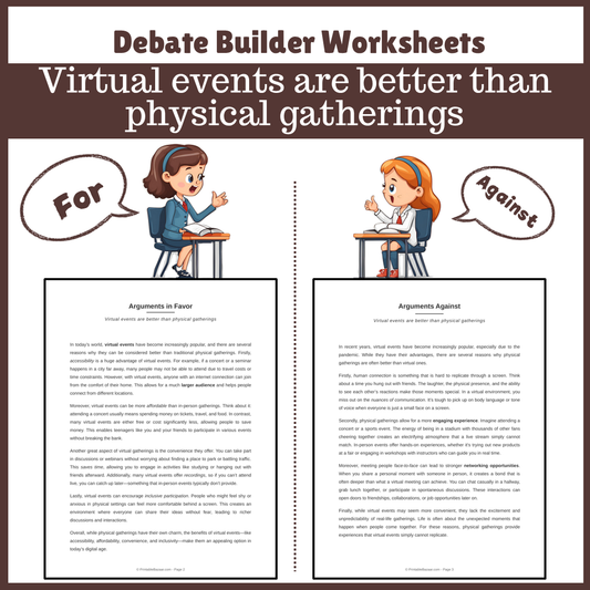 Virtual events are better than physical gatherings | Favour and Against Worksheet Printable Activity