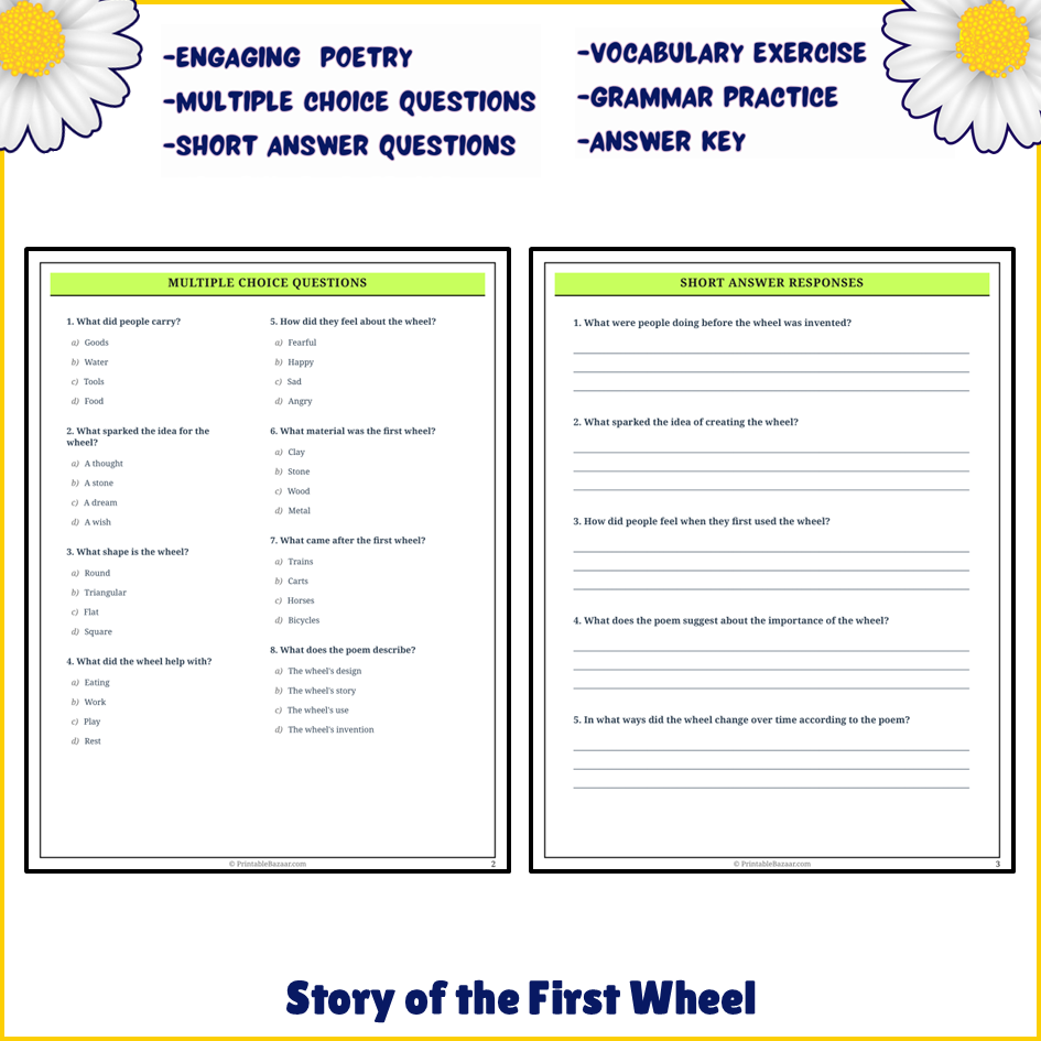 Story of the First Wheel | Poem Grammar Worksheet Printable Activity