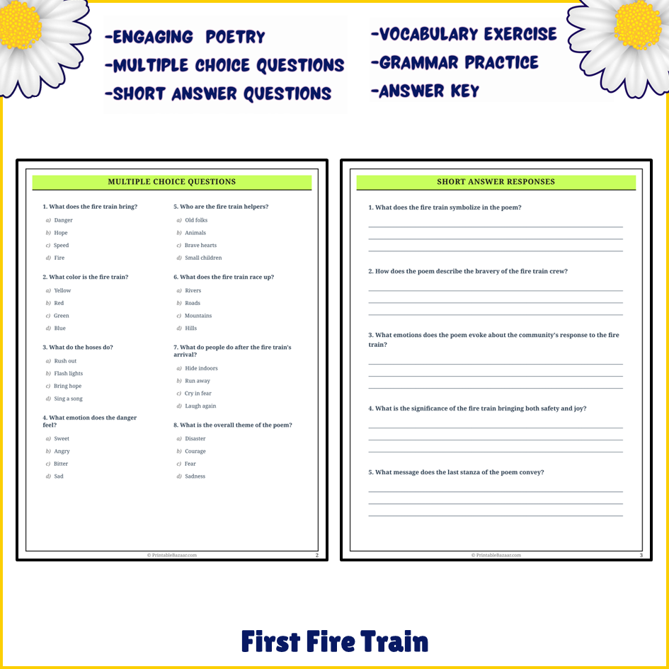 First Fire Train | Poem Grammar Worksheet Printable Activity