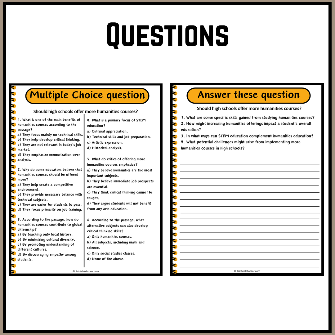 Should high schools offer more humanities courses? | Debate Case Study Worksheet