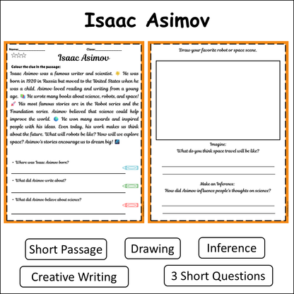 Isaac Asimov | Short Reading Comprehension Creative Worksheet