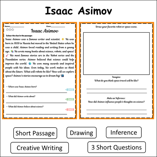 Isaac Asimov | Short Reading Comprehension Creative Worksheet