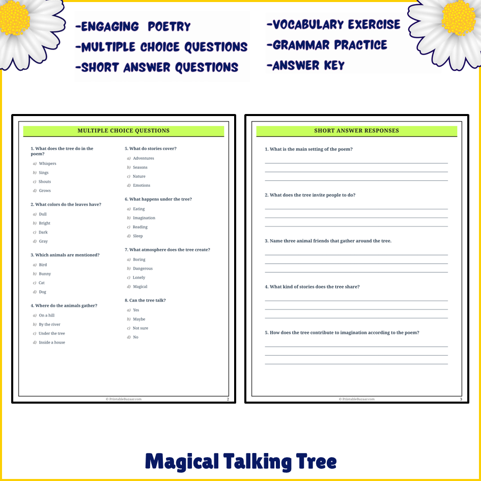 Magical Talking Tree | Poem Grammar Worksheet Printable Activity