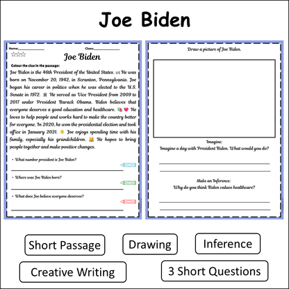 Joe Biden | Short Reading Comprehension Creative Worksheet