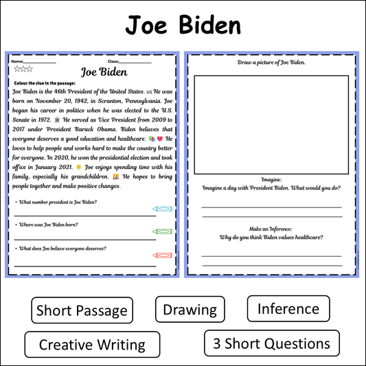 Joe Biden | Short Reading Comprehension Creative Worksheet