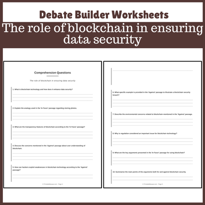 The role of blockchain in ensuring data security | Favour and Against Worksheet Printable Activity