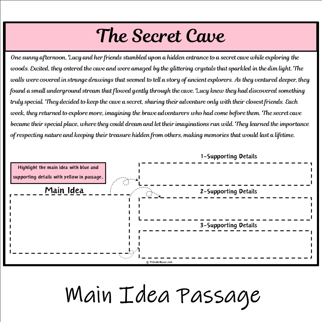 The Secret Cave | Main Idea and Supporting Details Reading Passage and Questions