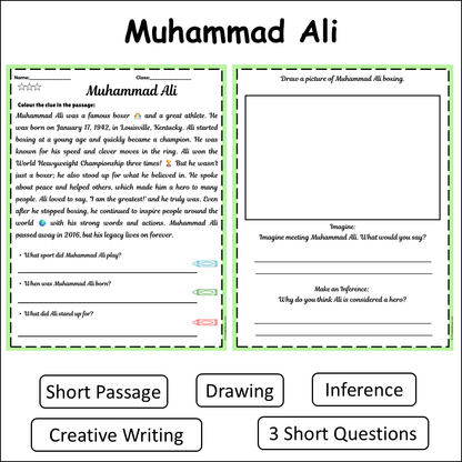 Muhammad Ali | Short Reading Comprehension Creative Worksheet