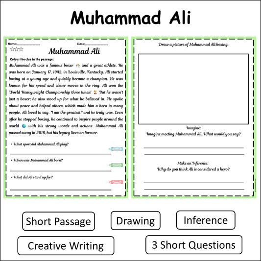 Muhammad Ali | Short Reading Comprehension Creative Worksheet