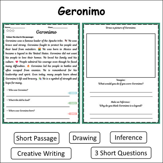 Geronimo | Short Reading Comprehension Creative Worksheet