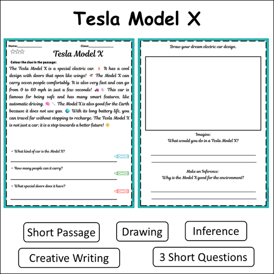 Tesla Model X | Short Reading Comprehension Creative Worksheet