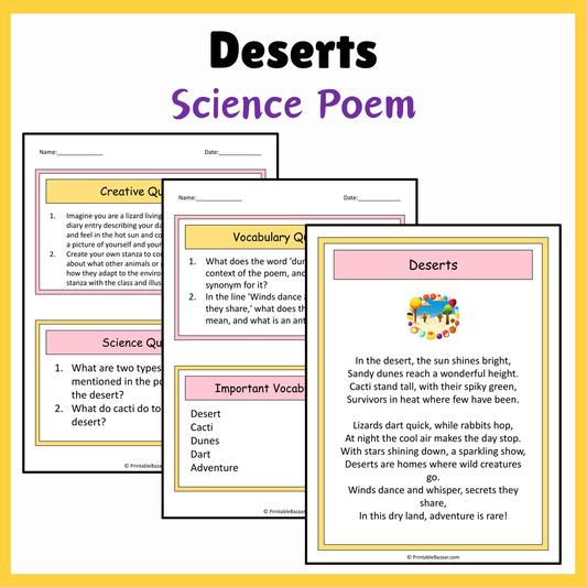 Deserts | Science Poem Reading Comprehension Activity