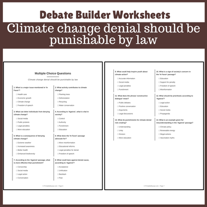 Climate change denial should be punishable by law | Favour and Against Worksheet Printable Activity