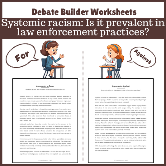 Systemic racism: Is it prevalent in law enforcement practices? | Favour and Against Worksheet Printable Activity