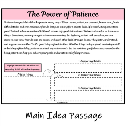 The Power of Patience | Main Idea and Supporting Details Reading Passage and Questions