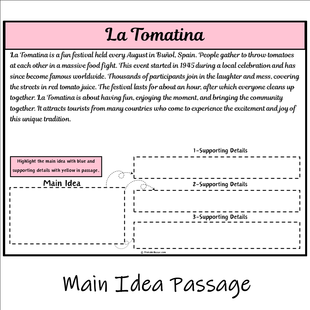 La Tomatina | Main Idea and Supporting Details Reading Passage and Questions