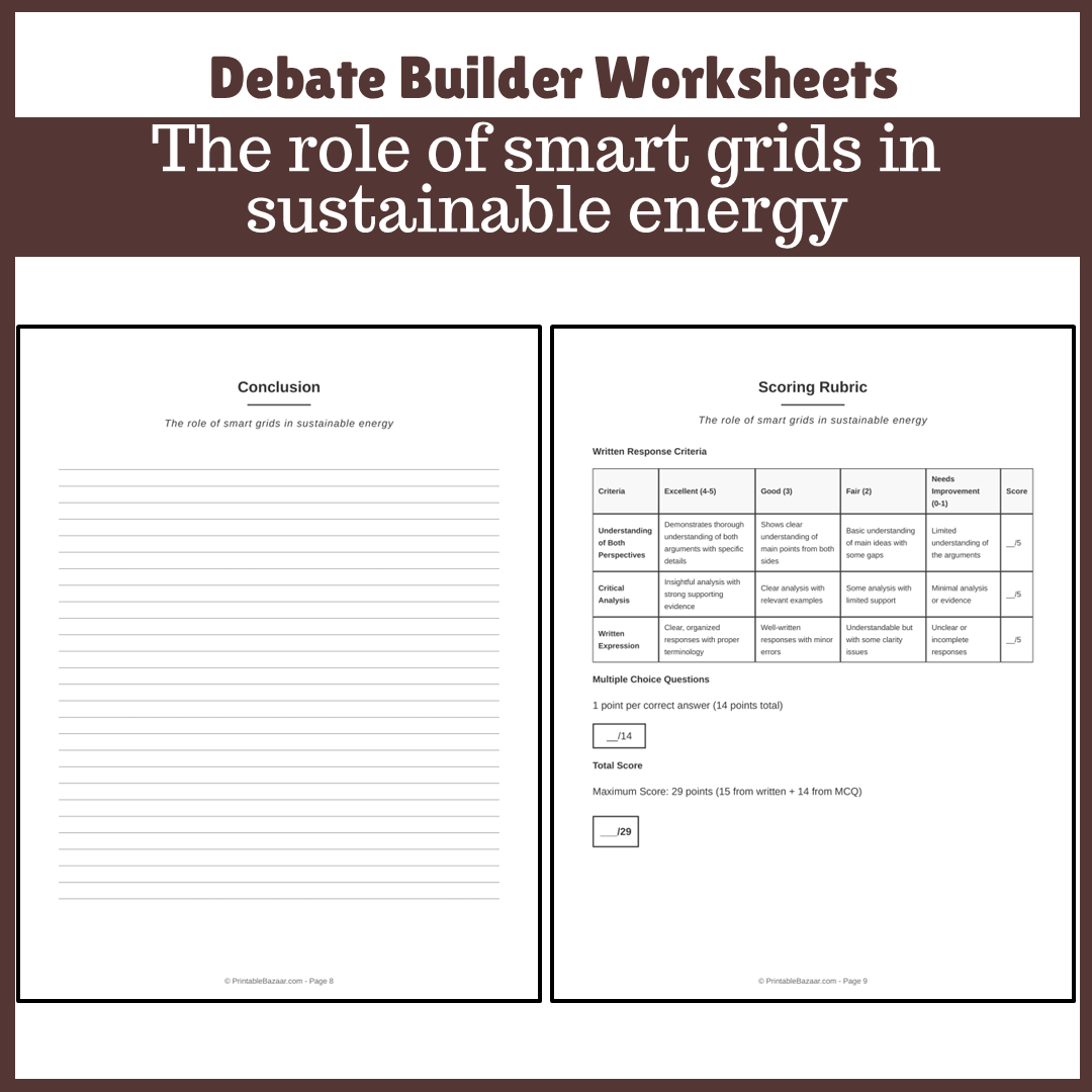 The role of smart grids in sustainable energy | Favour and Against Worksheet Printable Activity