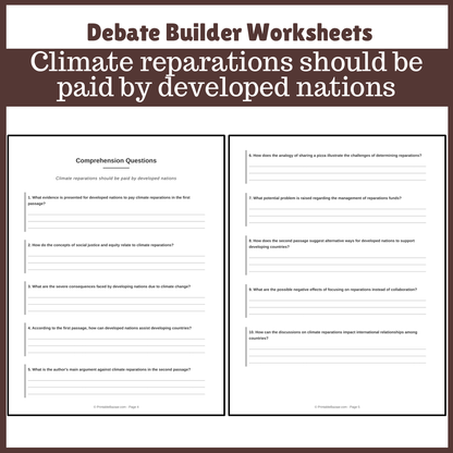 Climate reparations should be paid by developed nations | Favour and Against Worksheet Printable Activity