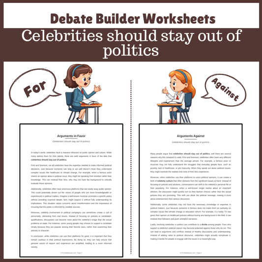 Celebrities should stay out of politics | Favour and Against Worksheet Printable Activity
