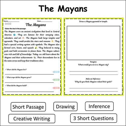 The Mayans | Short Reading Comprehension Creative Worksheet