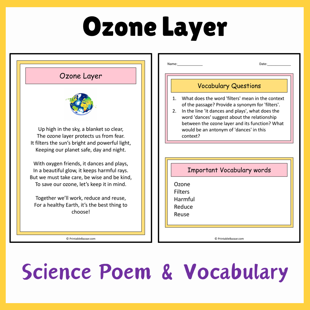 Ozone Layer | Science Poem Reading Comprehension Activity