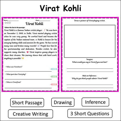 Virat Kohli | Short Reading Comprehension Creative Worksheet