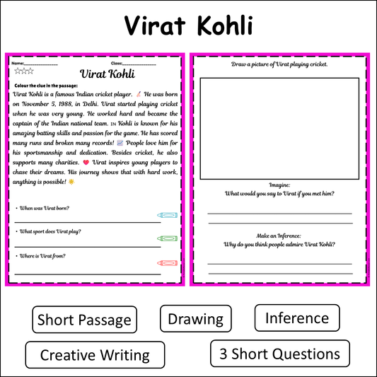 Virat Kohli | Short Reading Comprehension Creative Worksheet