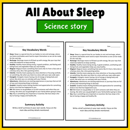 All About Sleep | Science Story Reading Comprehension Activity