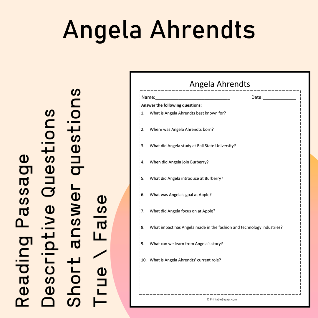 Angela Ahrendts | Reading Comprehension Passage Printable Activity