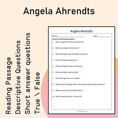 Angela Ahrendts | Reading Comprehension Passage Printable Activity