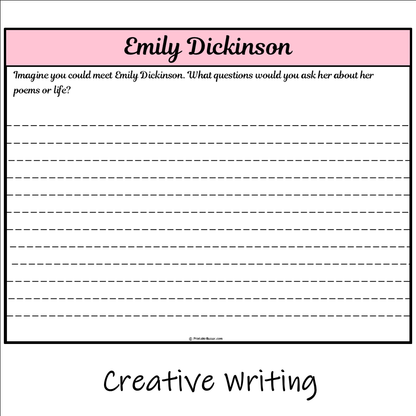 Emily Dickinson | Main Idea and Supporting Details Reading Passage and Questions