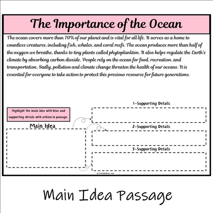 The Importance of the Ocean | Main Idea and Supporting Details Reading Passage and Questions