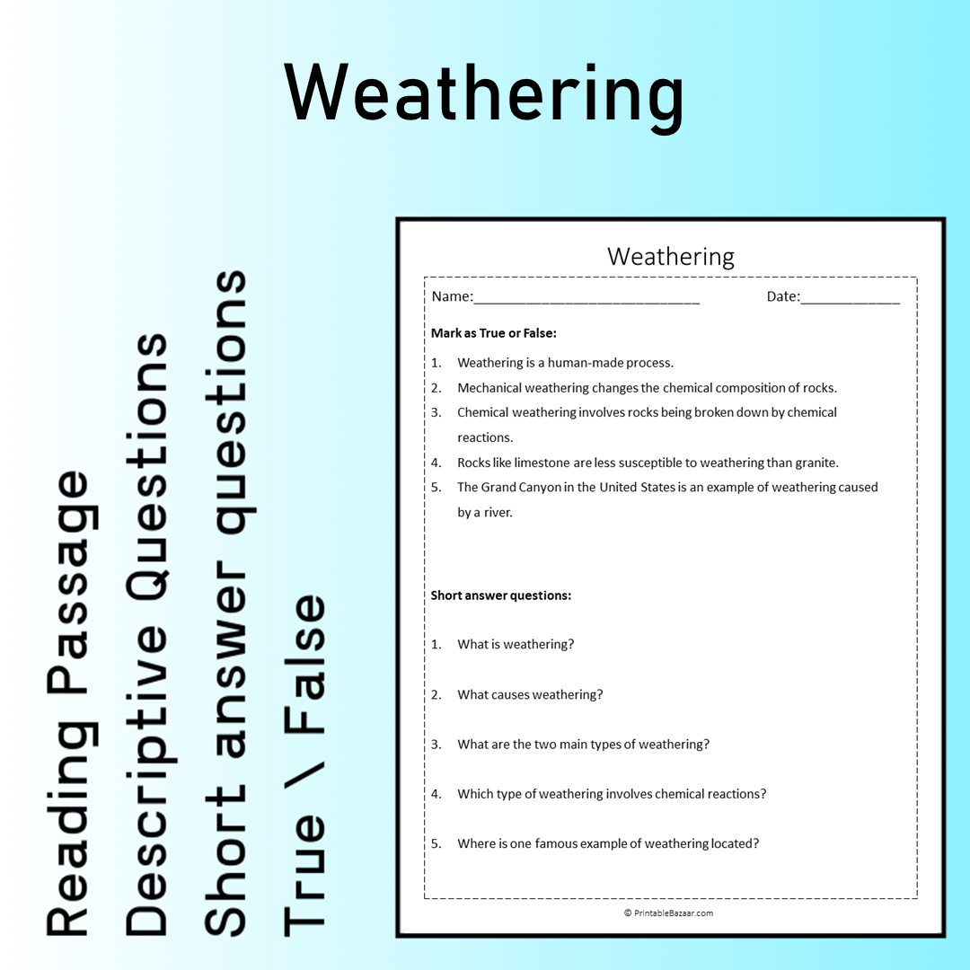 Weathering | Reading Comprehension Passage Printable Worksheet