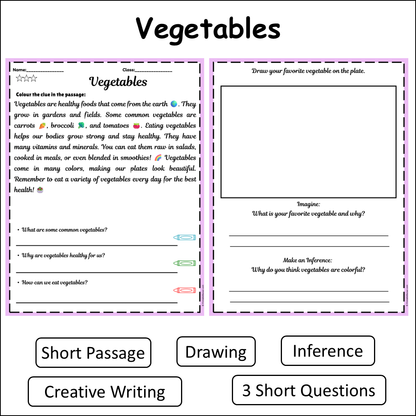 Vegetables | Short Reading Comprehension Creative Worksheet