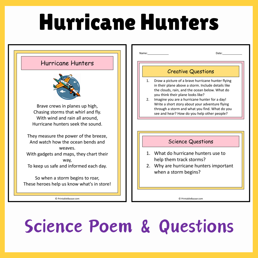 Hurricane Hunters | Science Poem Reading Comprehension Activity